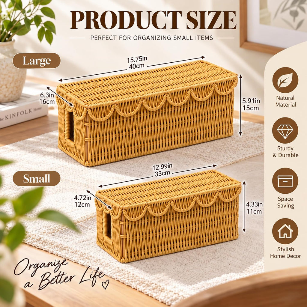 Patelai 2 Pack Scalloped Cable Management Box, Plastic, Natural Color