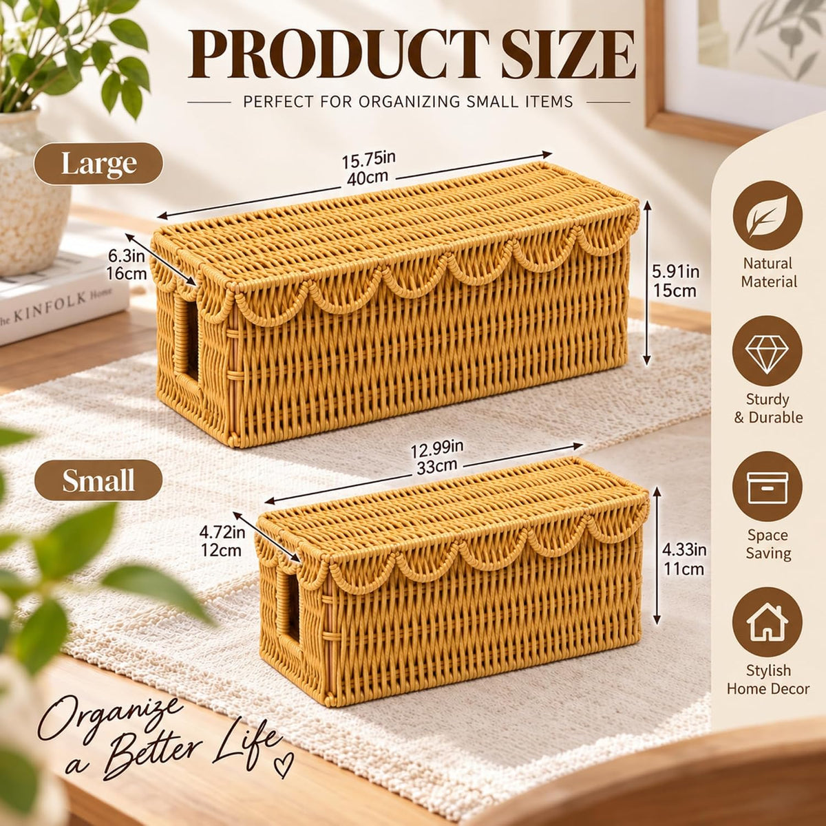 Patelai 2 Pack Scalloped Cable Management Box, Plastic, Natural Color