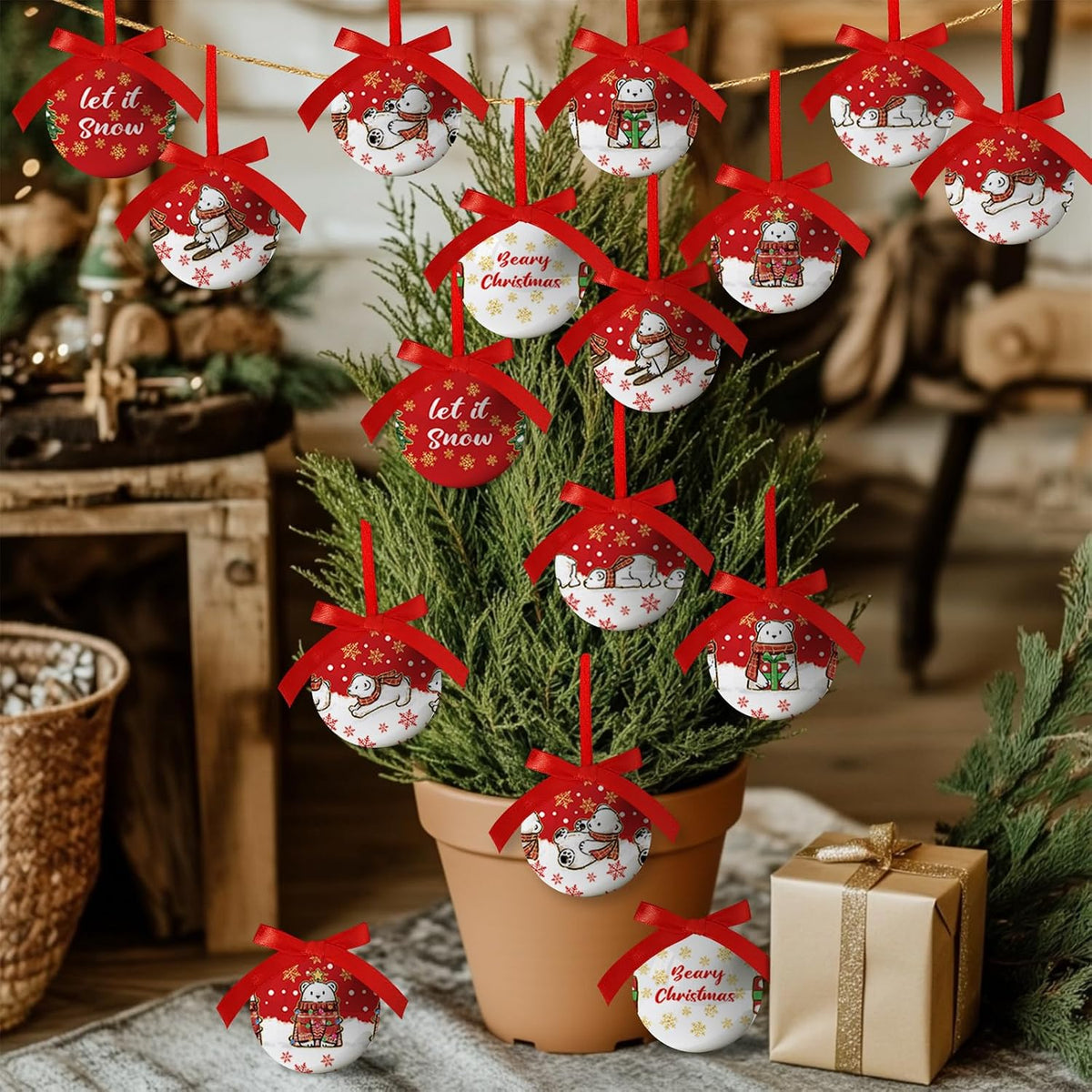 Polar Bear Christmas Decorations - Polar Bear Ornaments Hanging Balls Christmas Tree Decorations Indoor, Cute Decoration Ball 2.36 Inch for Xmas Tree Party Home Holiday，Xmas Gifts Set of 16Pcs