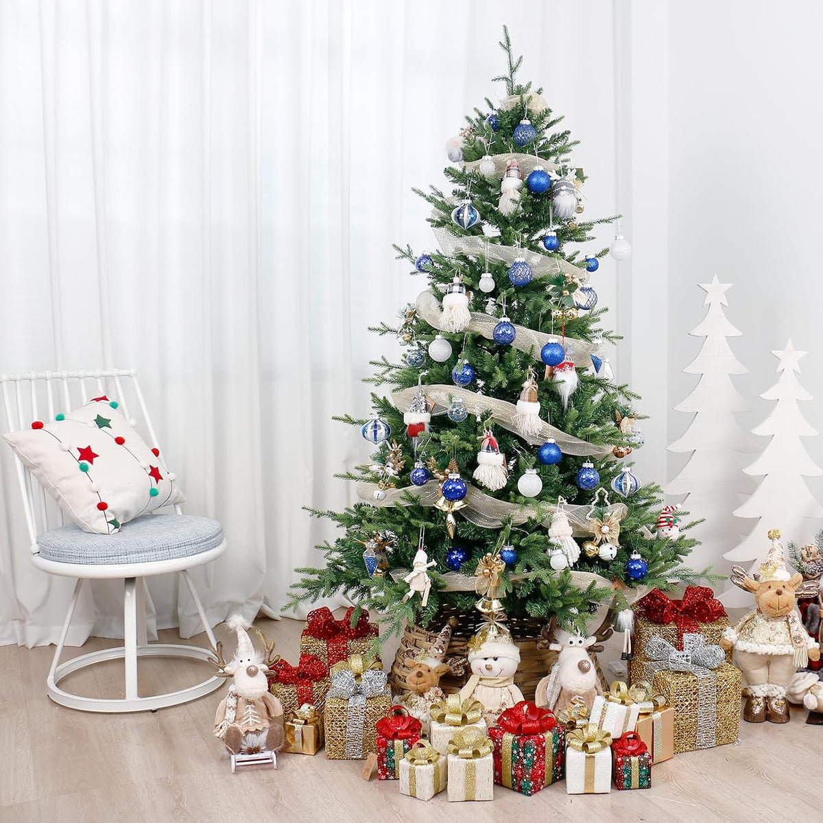 34PCS Blue/White Christmas Ball Ornaments Set for Tree Decorations