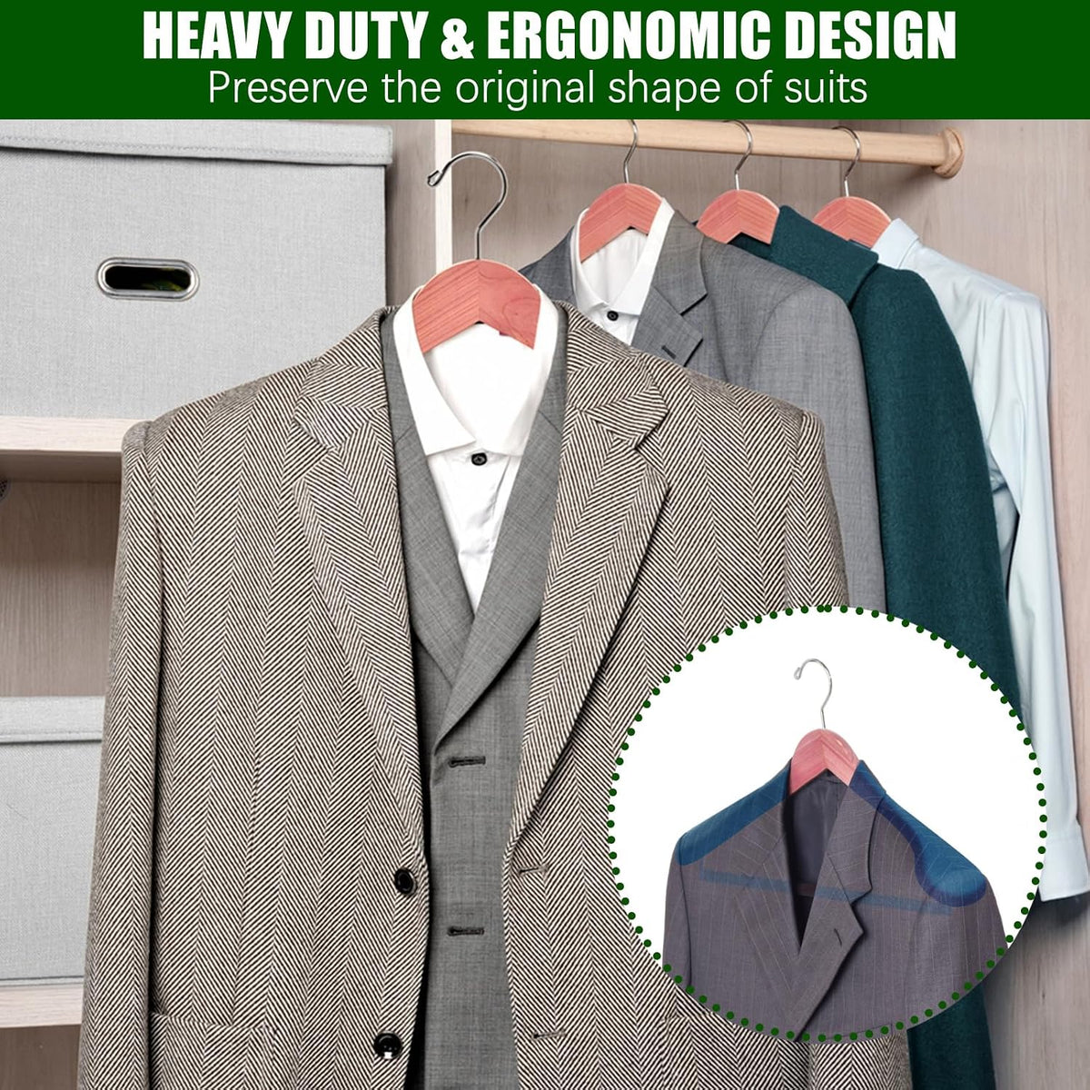 Amber Home 5 Pack Cedar Wood Suit Coat Hangers with Extra Wide Shoulder