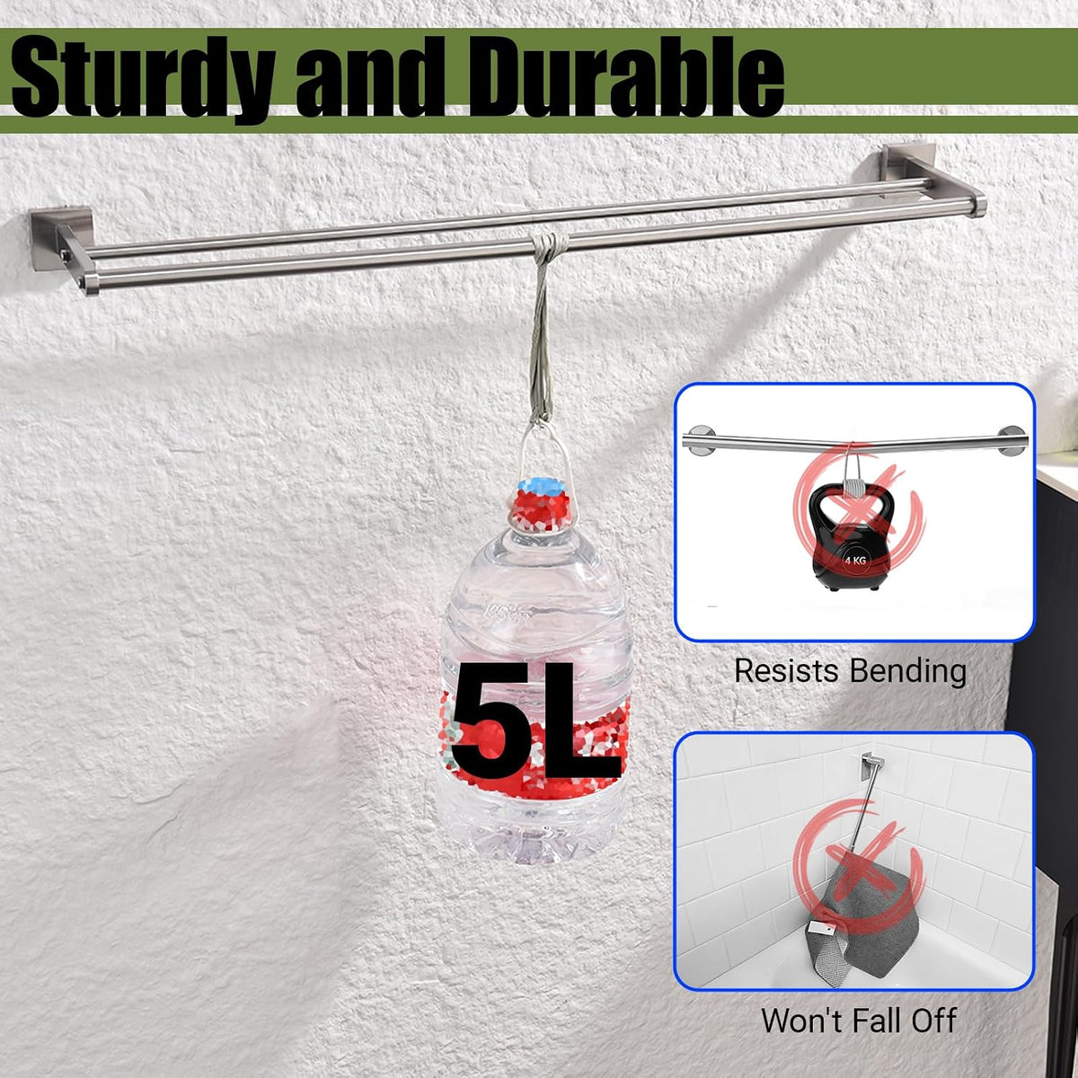 Miyili 30-Inch Double Bath Towel Bar with Square Base Brushed