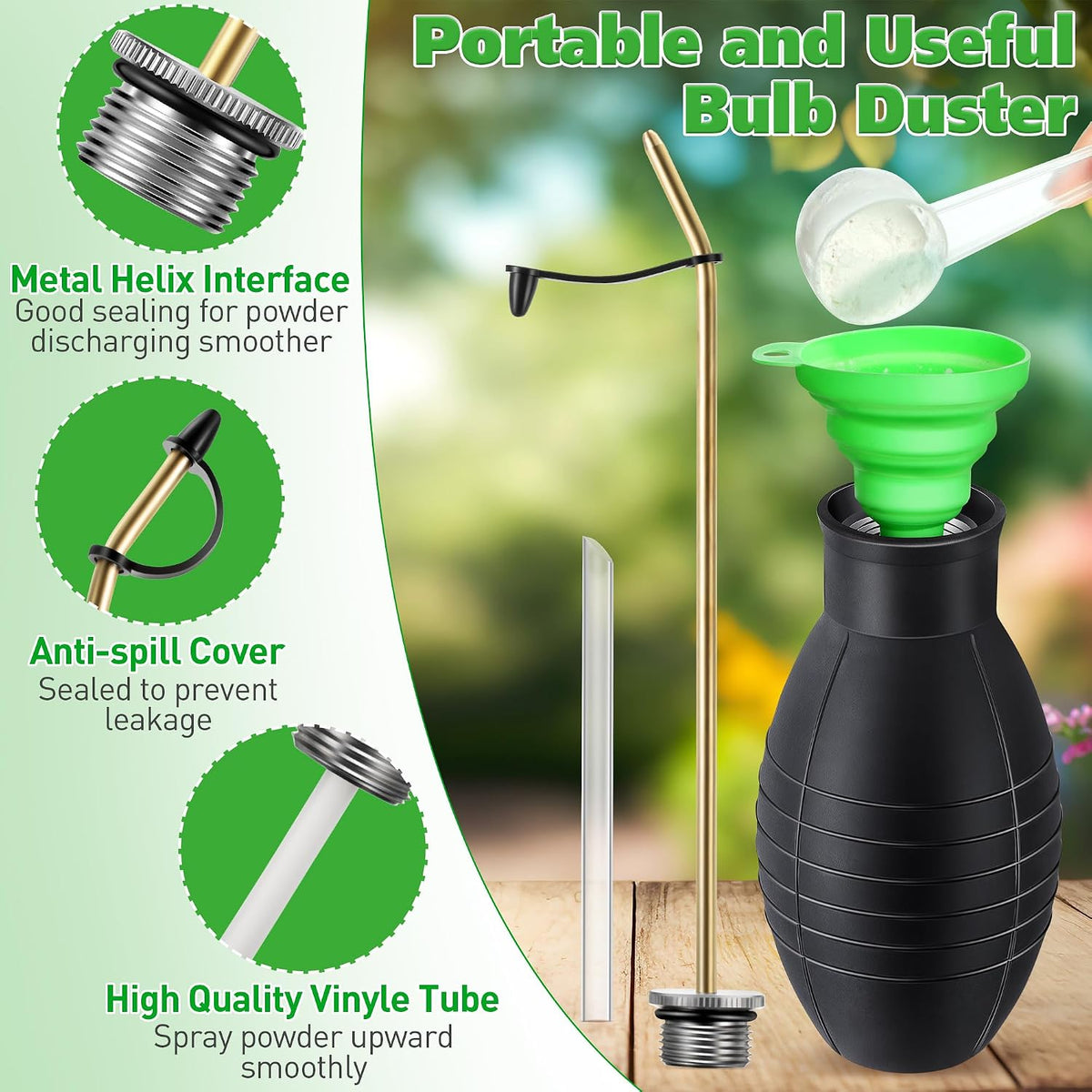 14OZ Diatomaceous Earth Powder Duster, Bulb Sprayer Insect Duster, Garden Powder Applicator Dispenser with Long Metal Tube for Home Organic Gardening Agricultural Supply