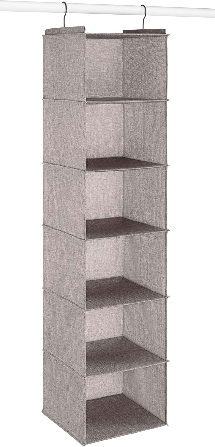 Whitmor Hanging Accessory Shelves - 6 Section Closet Organizer - Light Grey