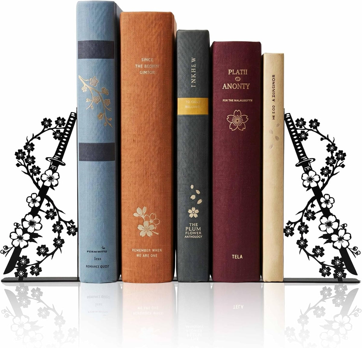 Set of 2 Metal Japanese Cherry Blossom Samurai Sword Bookends, Anime Book Ends for Home Office Library Bedroom Bookshelf, Unique Decorative Gifts for Men Childrens Japanses Culture Enthusiast