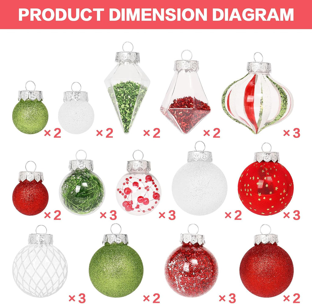 34PCS Red/Green/White Christmas Ball Ornaments Set for Tree Decor