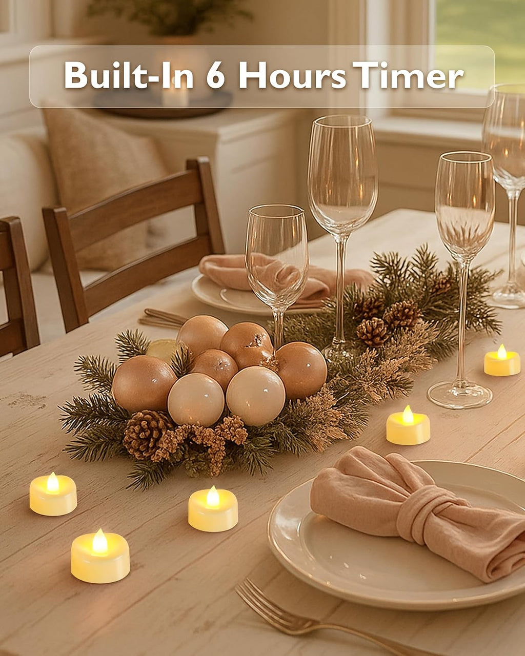 Raycare Battery Operated Tea Lights with Timer, Flickering Votive Candle