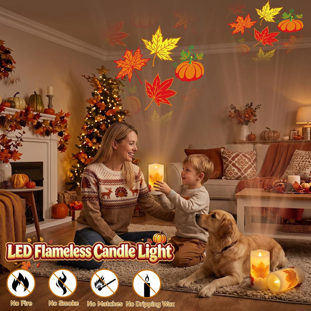 AVEKI Flickering Projector Candle Light, Maple Leaf Flameless Candles Lamp