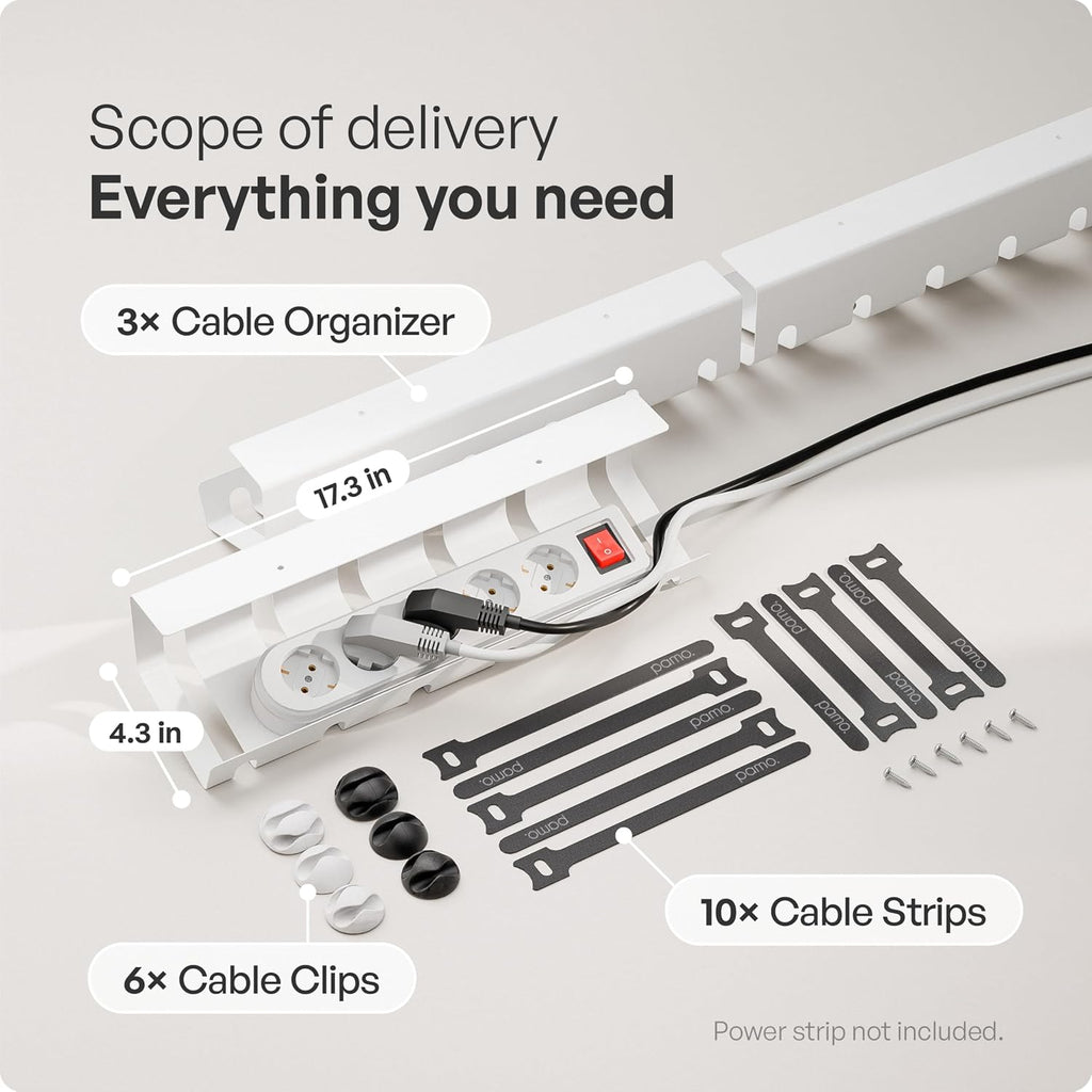 PAMO Cable Management Under Desk, Set of 3 - White