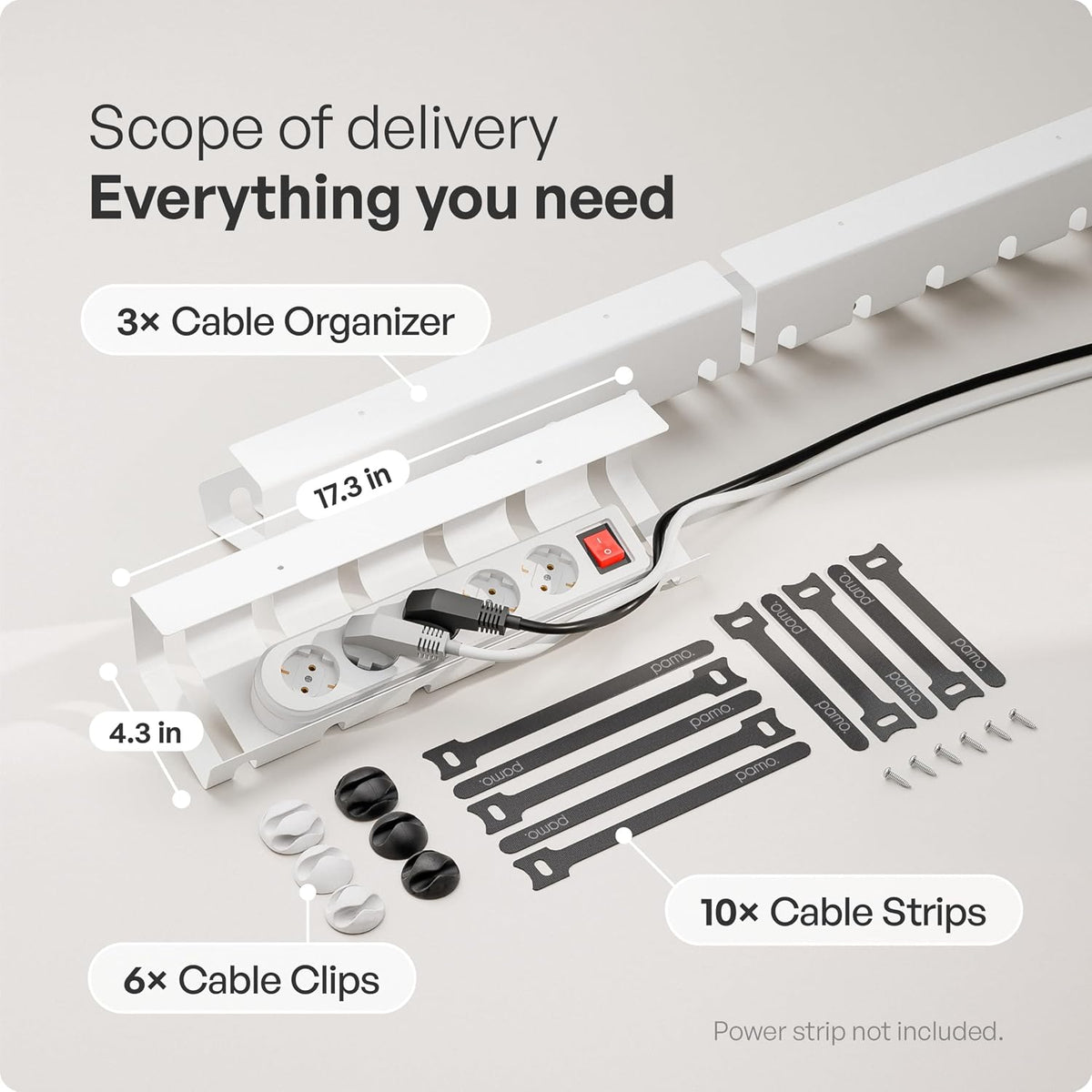 PAMO Cable Management Under Desk, Set of 3 - White