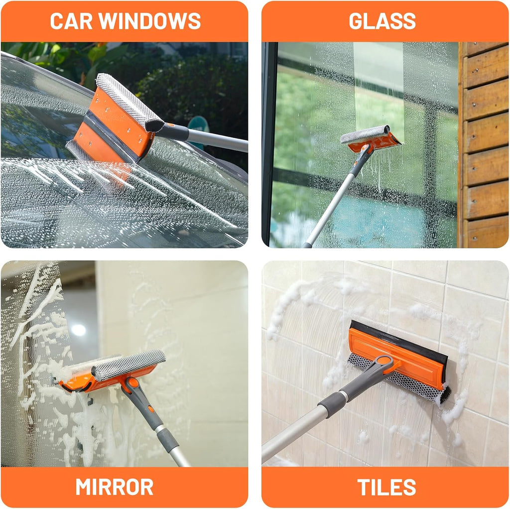 eazer Professional Window Squeegee, 2-in-1 Rotatable Squeegee for Window Cleaning Kit, Window Cleaner Tool, Window Washing Equipment Kit with Extension Pole (20''-30'') for Shower/Windshield