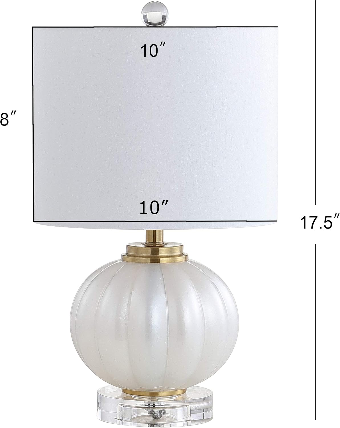 JONATHAN Y Pearl Glass Bedside Table Lamp Ribbed 17.5", White/Brass Gold