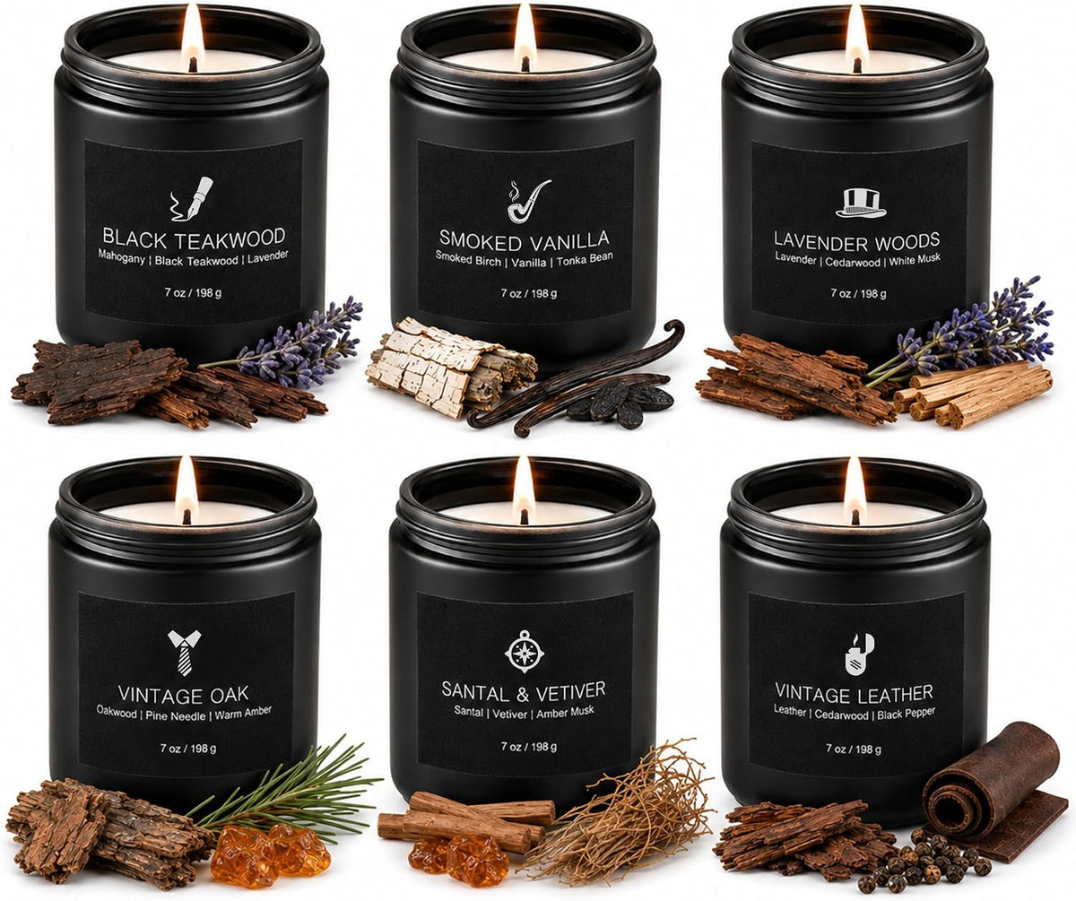 Scented Candles for Men, 6 Masculine Scents Set, 42oz Total