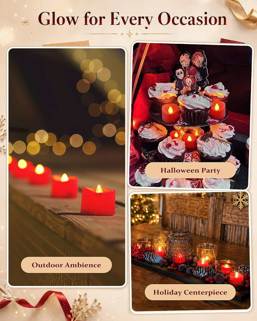 Homemory 50-Pack Red Flameless Battery Tea Light Candles, 200+ Hours