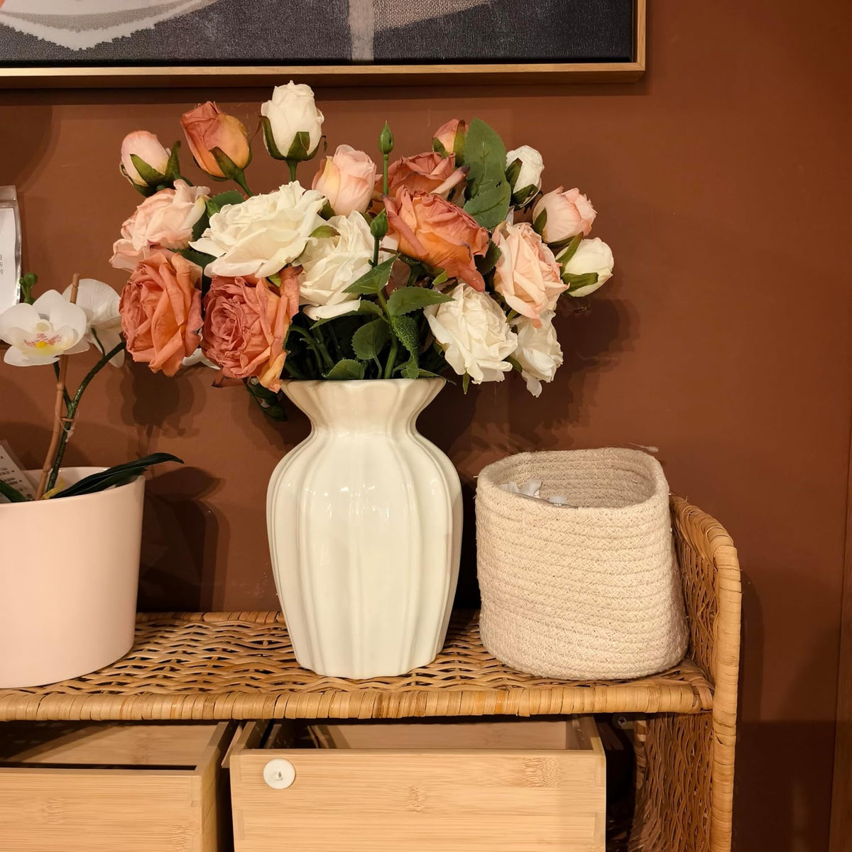 Flower Vase, 7.9 Inch White Ceramic Vase Home Decor Modern Decorative Vases