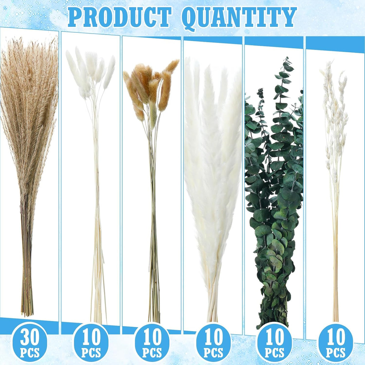Qinyoung 10 Set Dried Pampas Grass Table Centerpiece for Wedding, Blue