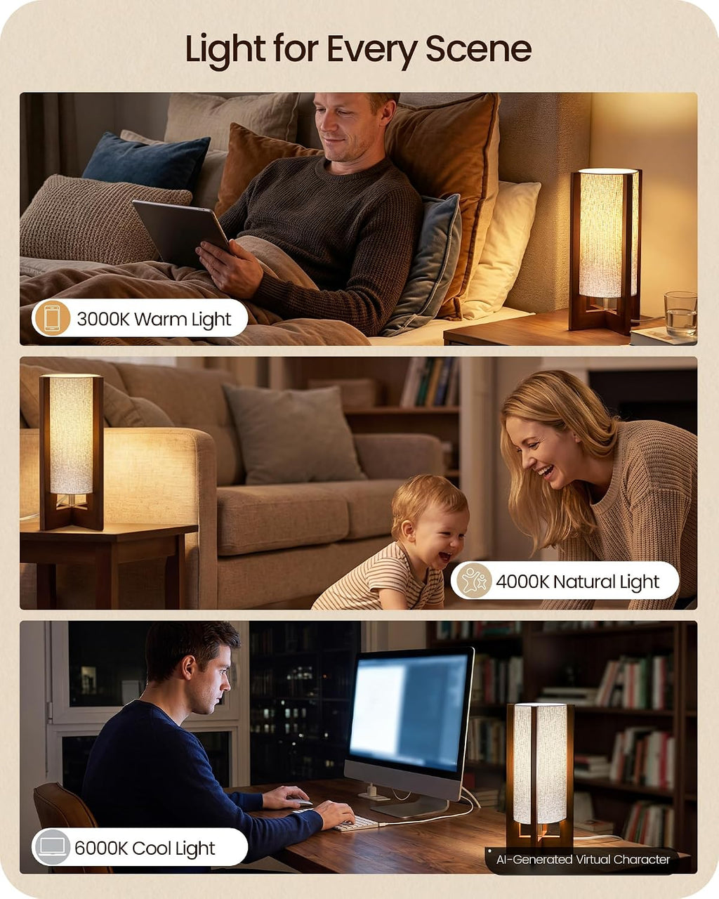 Gray Table Lamp, 13.4" Small Bedside Lamp with A19 LED Bulb