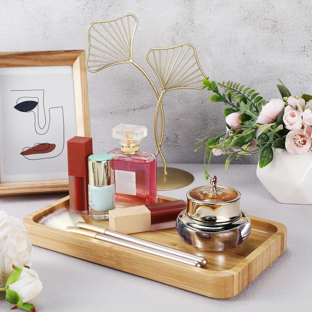 3 Pcs Bamboo Tray for Bathroom Bamboo Vanity Bathroom Counter Organizer Decorative Tea Serving Tray for Dresser Coffee Table Home Decor Toilet Tank Candle Perfume, 9.8 x 5.7 x 0.78 Inch