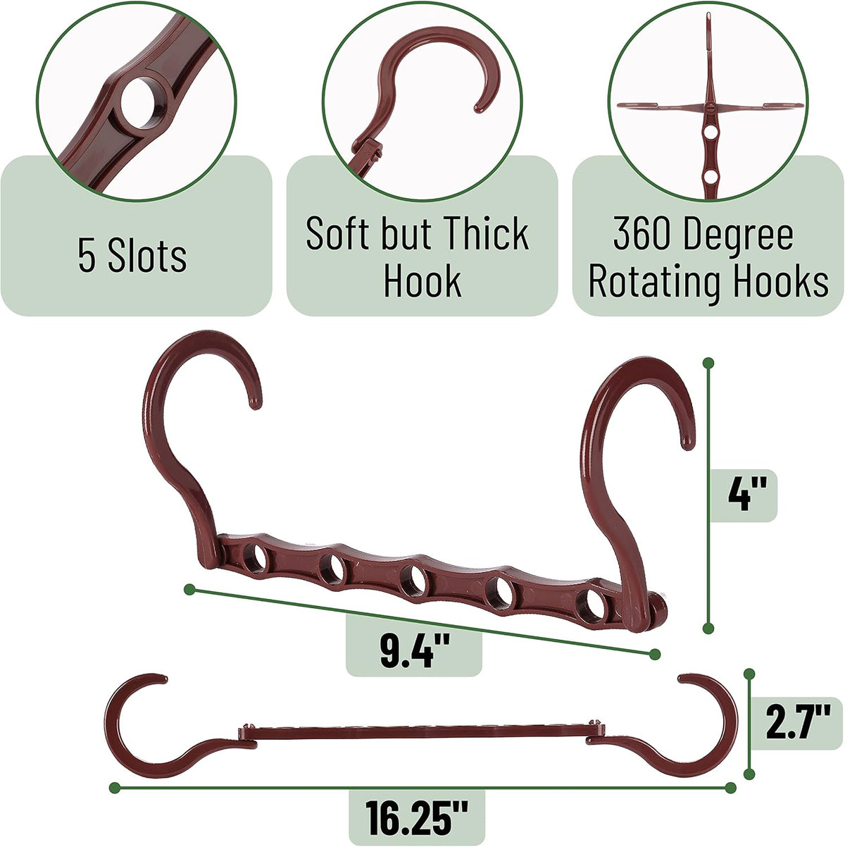 Mr. Pen- Space Saving Hangers for Clothes, 12 pcs, Mahogany Color, Plastic Multi Clothes Hangers Space Saving, 5 Slots, 360° Rotating Hooks
