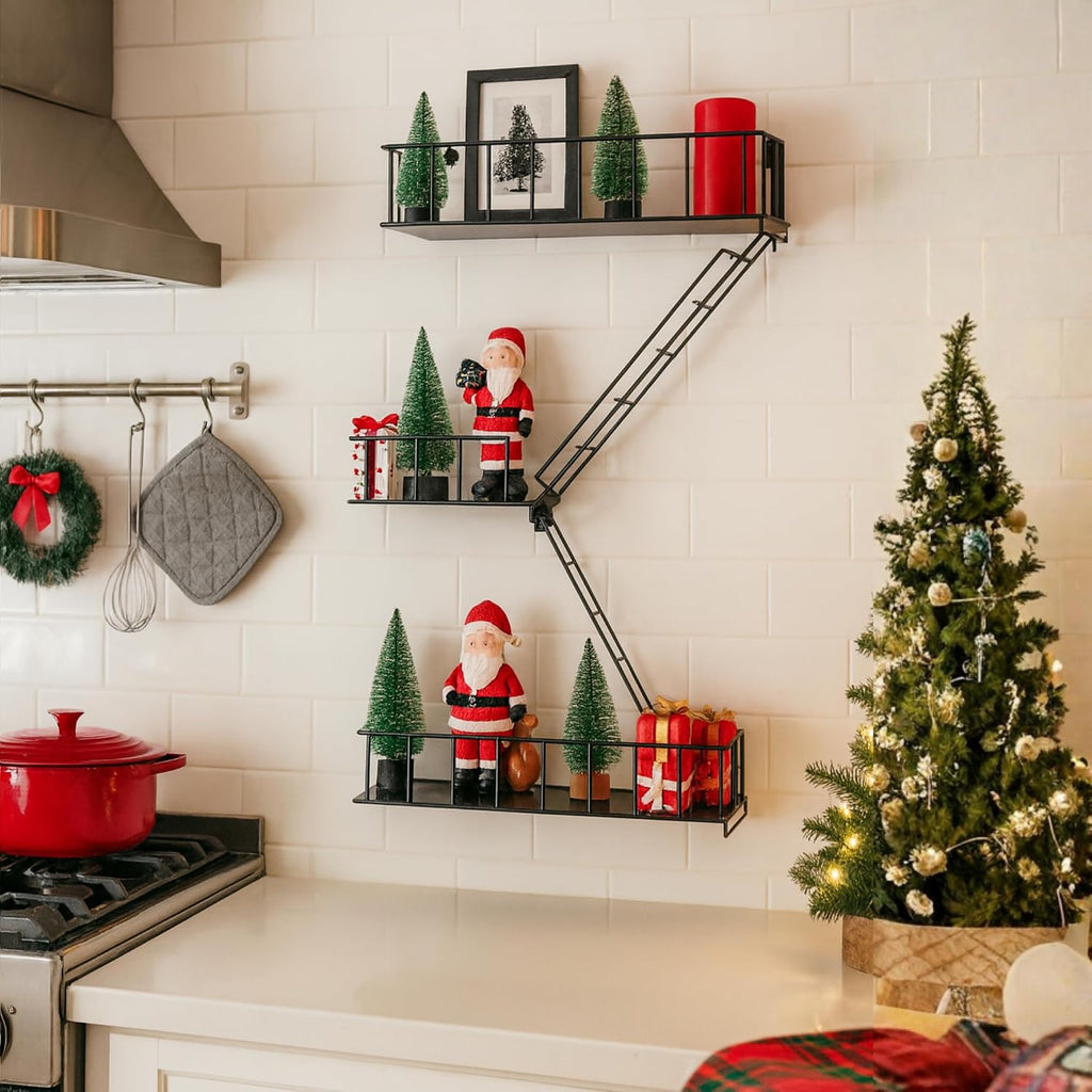 Fire Escape Shelf, Black Metal Decorative Floating Ladder Shelf, 2.5-Tier