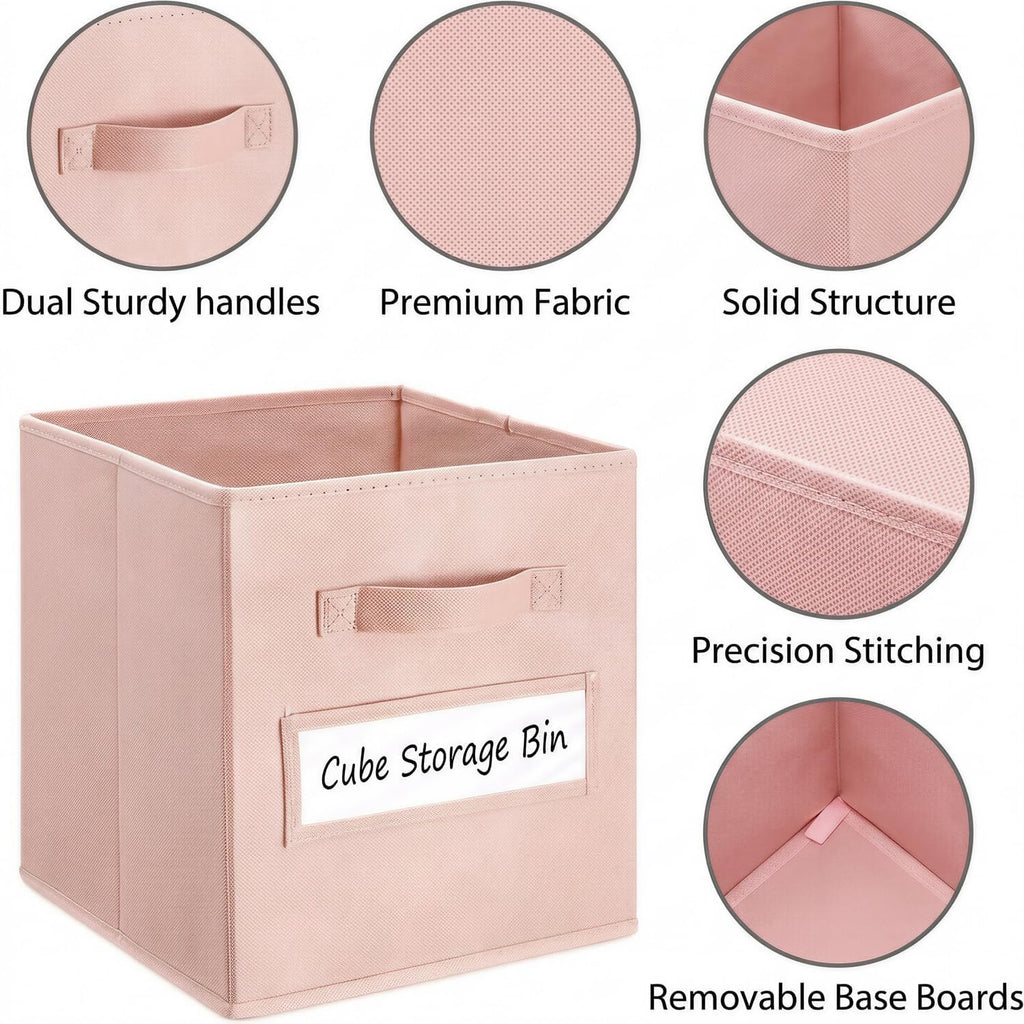 Storage Bins,11" Cube Storage Bin with Labels,10pcs,Pink