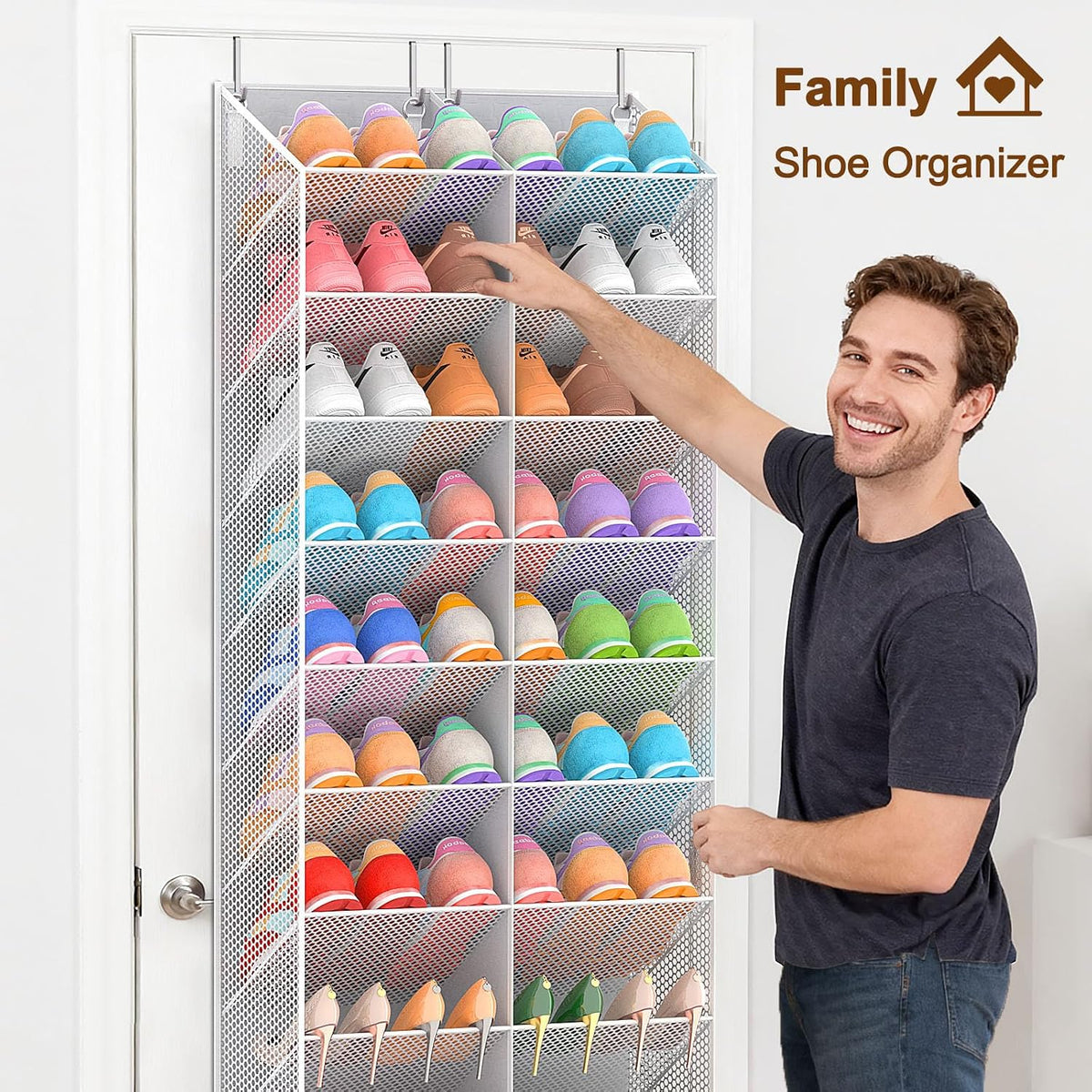 UVIAHOMI Over the Door Shoe Organizer for 30 Pairs, 10-Tier, Light Grey