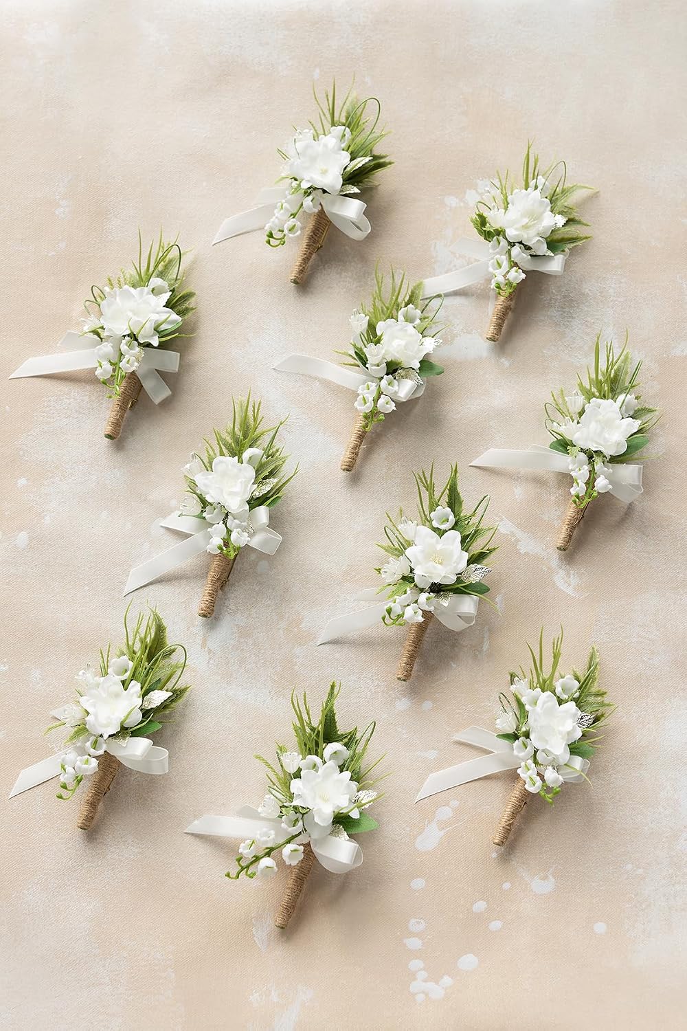 Ling's Moment Boutonniere for Men, White Lily Valley, 10pcs