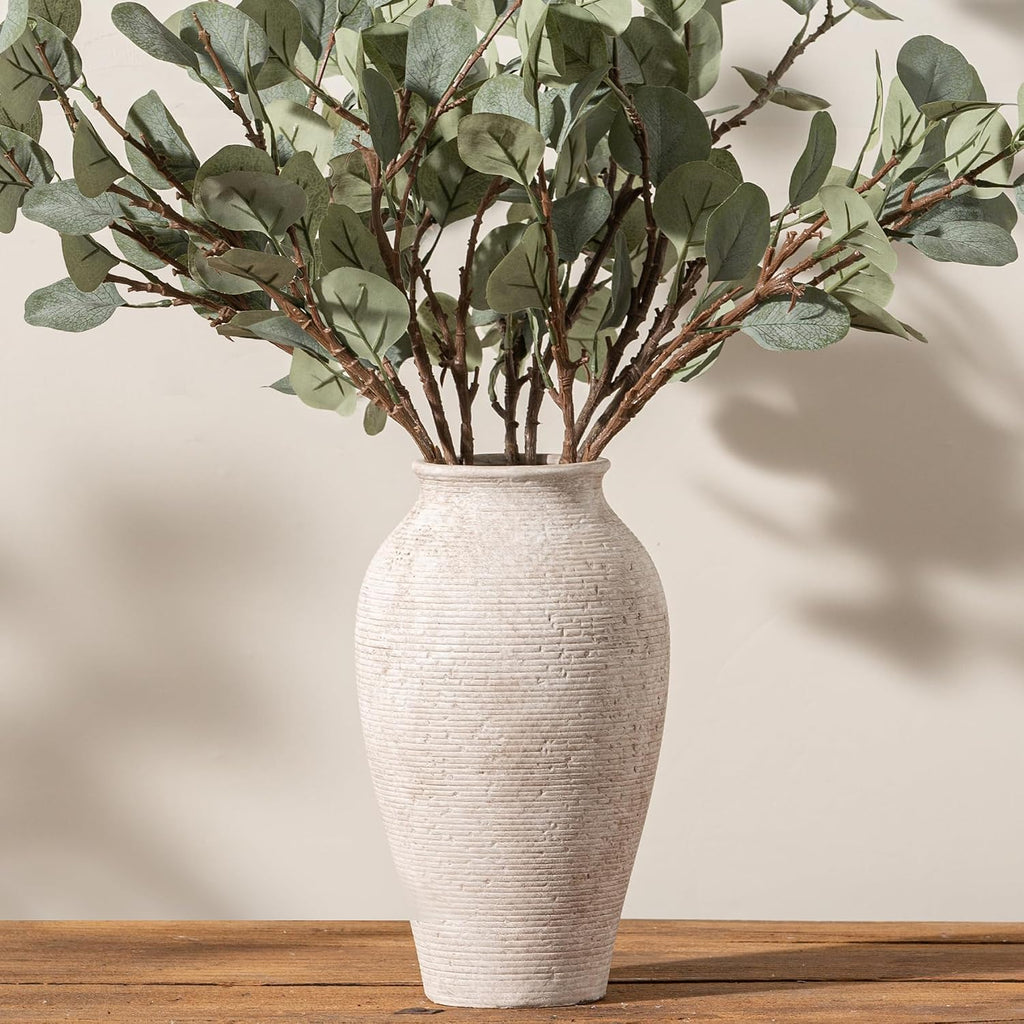 Vanselia Ceramic Flower Vase Home Decor - Large Tall Farmhouse Table Vases Rustic Vintage Living Room Kitchen Bedroom Decorations for House Book Shelf Office Coffee Desk Dining Fireplace (12" Retro)