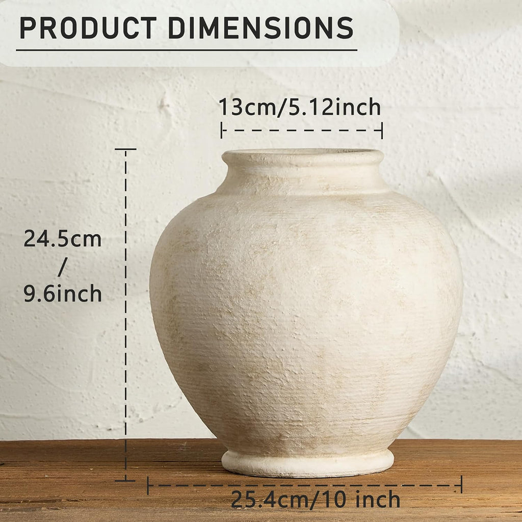 Ceramic Large Flower Vase, Rustic Farmhouse Vase Decorative Big Round Vases Floral Pottery Vases for Home Decor Table Living Room Entryway Mantel Bedroom Bathroom Kitchen - 9.6" W
