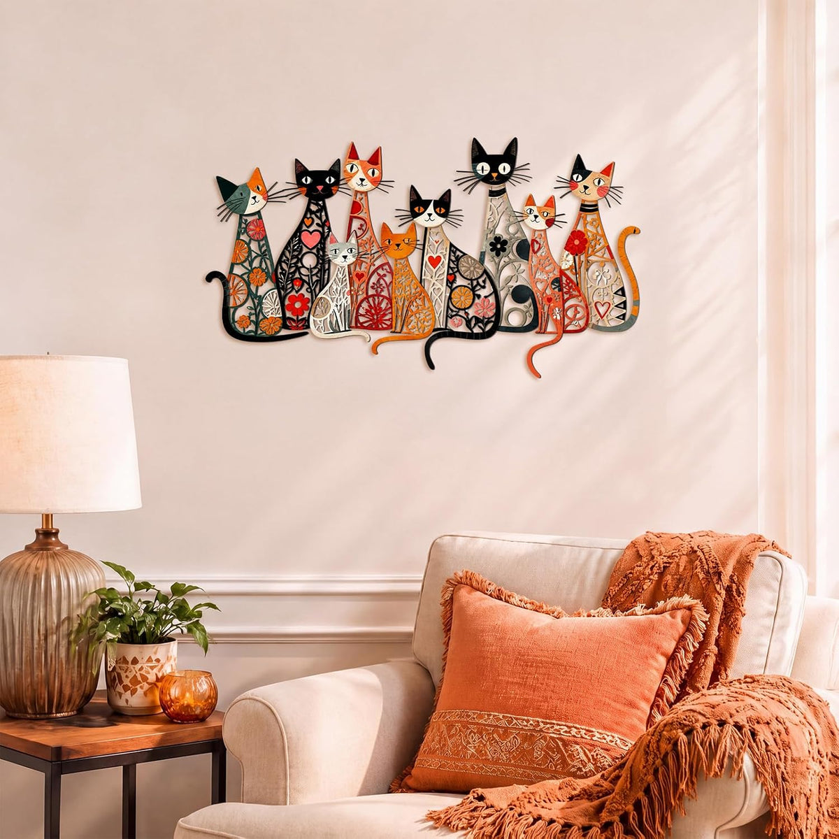 Wesiti Metal Cat Wall Art Decor Colorful Sculptural Mid Century 13.8 x 7.7
