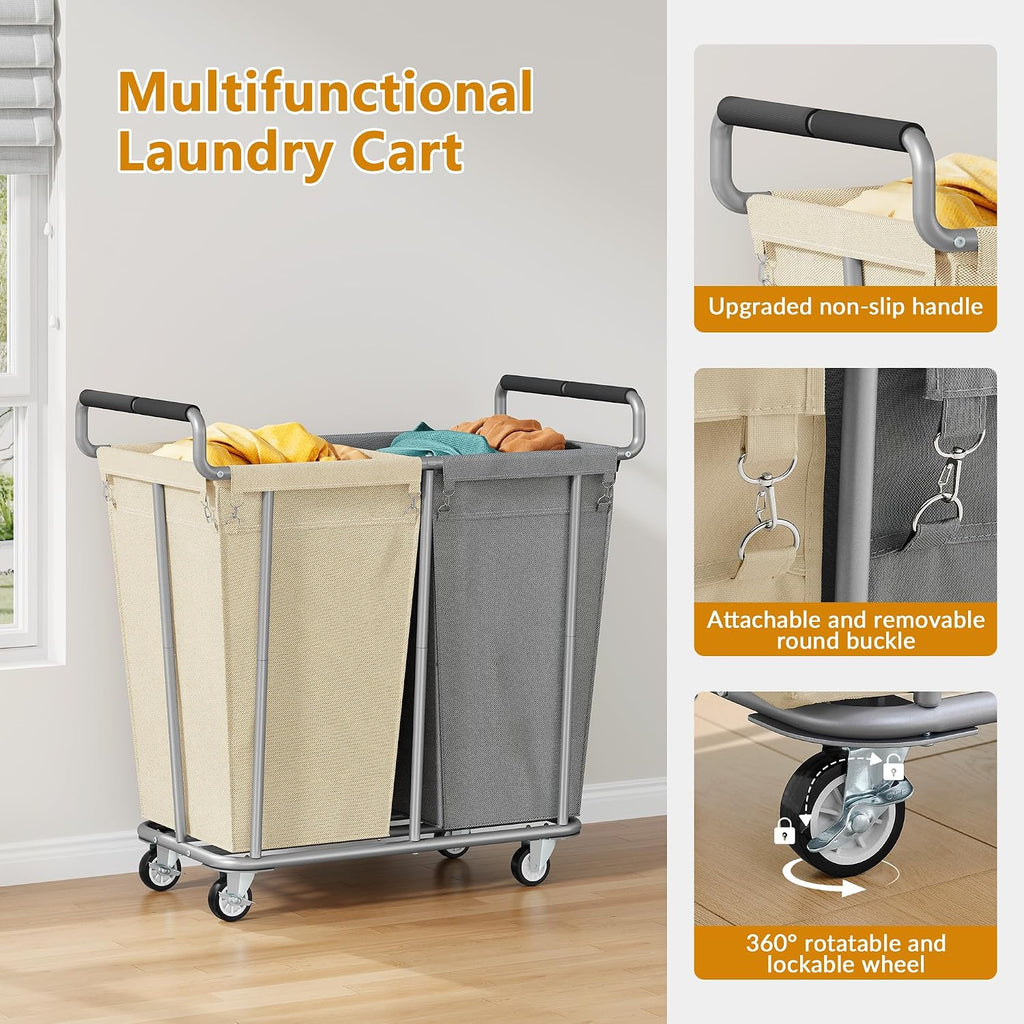 Gewudraw 2 Bag 360L Laundry Baskets with Wheels Heavy Duty