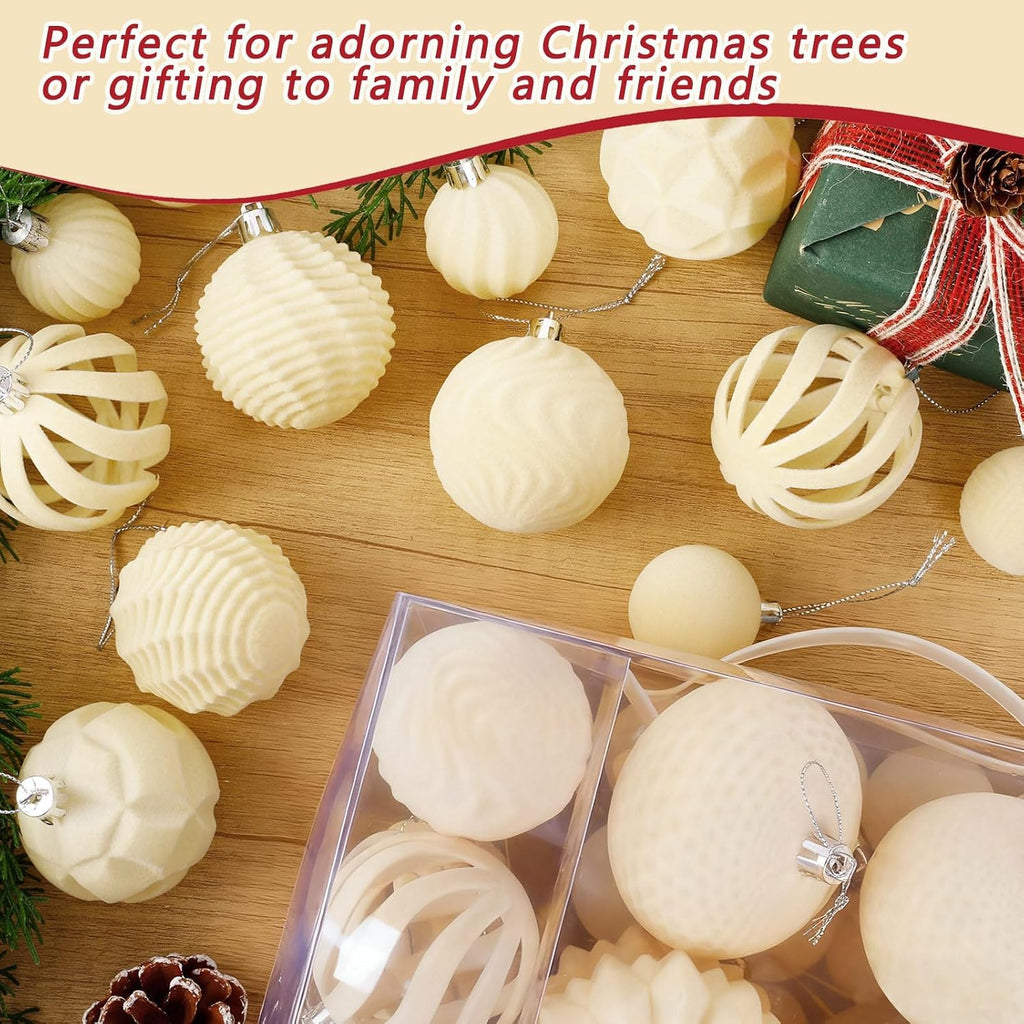 48 Pcs Velvet Christmas Ball Ornaments Set for Xmas Tree Decor(Cream Yellow