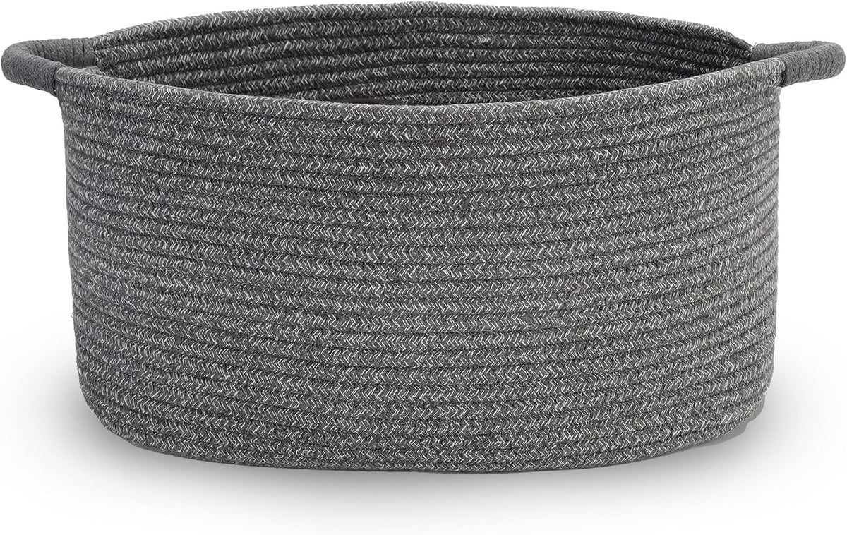 Large Rope Basket with Handles, Large Bohe Storage Basket,Laundry Basket, Home Decor Organizer for Towels,toys, Books & Magazines (Dark Gray, L (20 "L x 14" W x 12 "H))