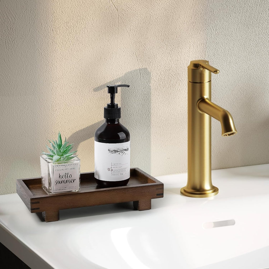 Bathroom Counter Tray Wooden Riser Display Kitchen Soap Holder, Walnut