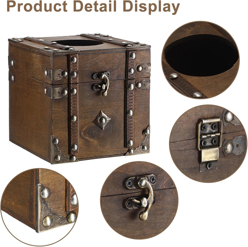 Sumnacon Tissue Box Retro Wood Square Tissue Box Cover Vintage Cube Tissue Box Holder,Decorative Tissue Holder for Bedroom Bathroom Toilet Table Desk Car Store Office Home,Brown