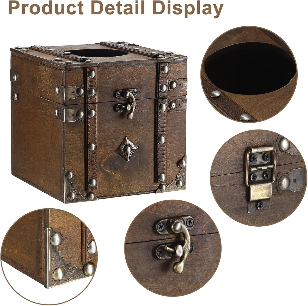 Sumnacon Tissue Box Retro Wood Square Tissue Box Cover Vintage Cube Tissue Box Holder,Decorative Tissue Holder for Bedroom Bathroom Toilet Table Desk Car Store Office Home,Brown