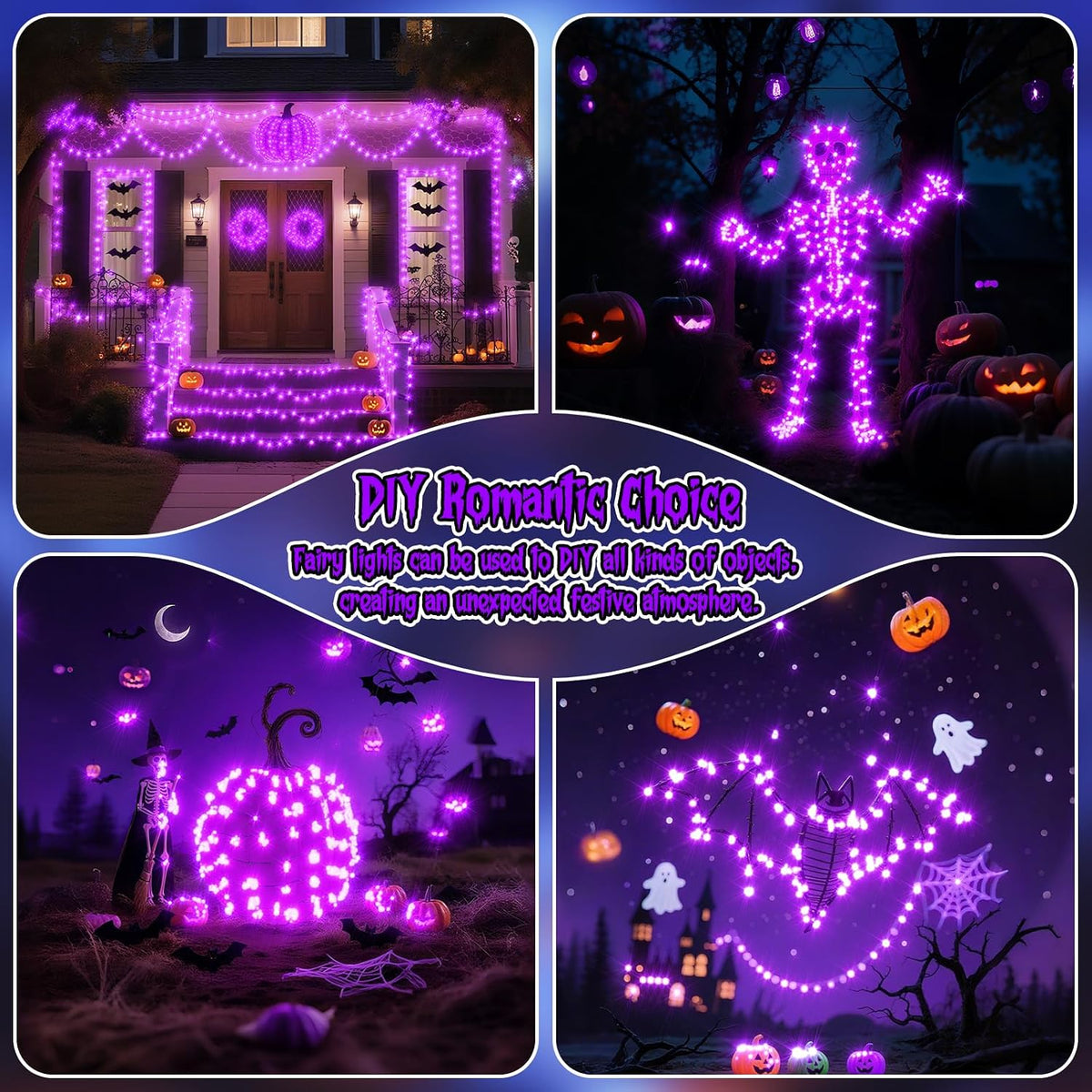 Halloween Purple Fairy Lights Battery Operate,7.2ft 20 LEDs String Lights Silver Copper Wire for Hallowen Christmas DIY Decoration Wedding Party (6 Pack)