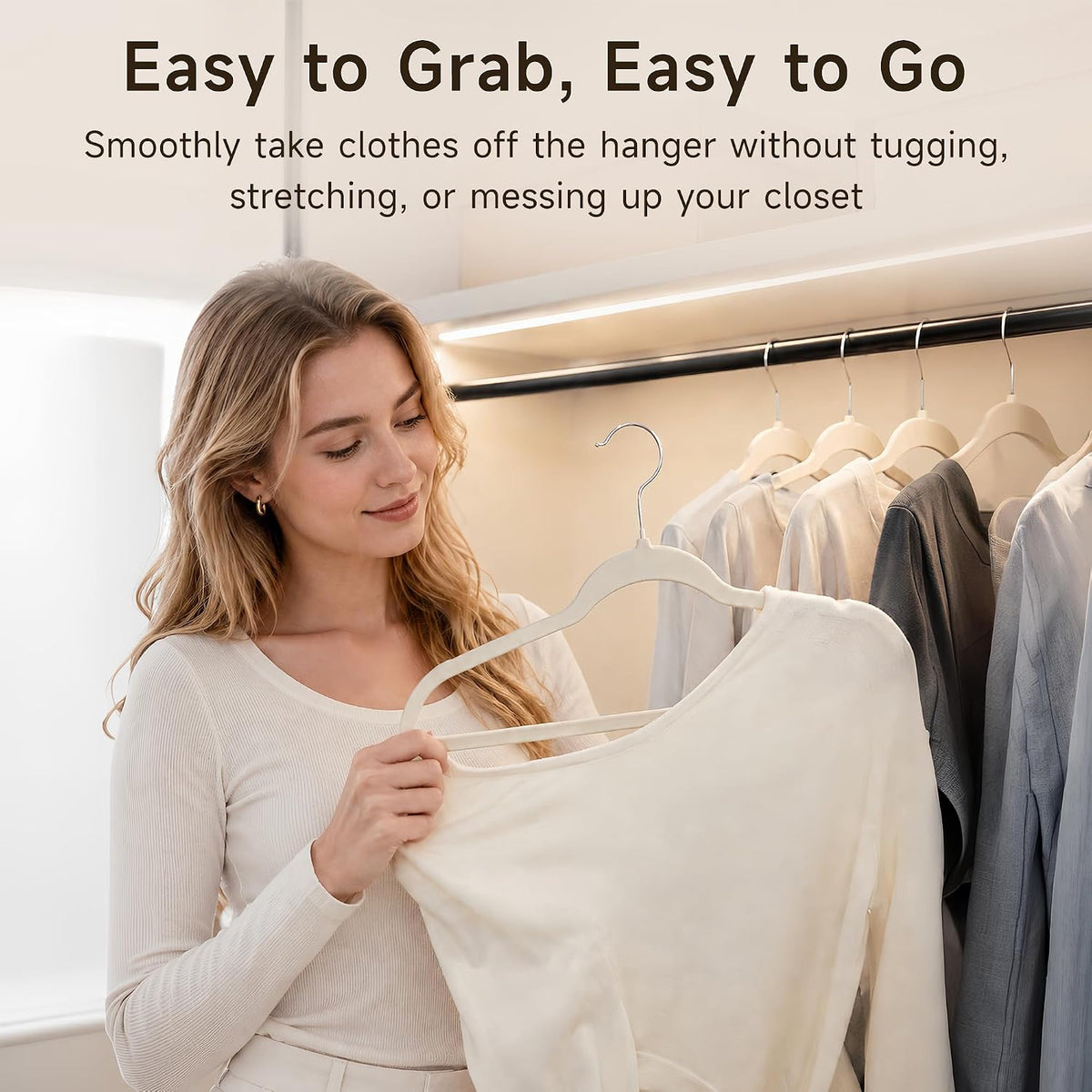 Sishynio Velvet Hangers 30 Pack, Non-Slip Slim Felt Clothes Hangers Beige