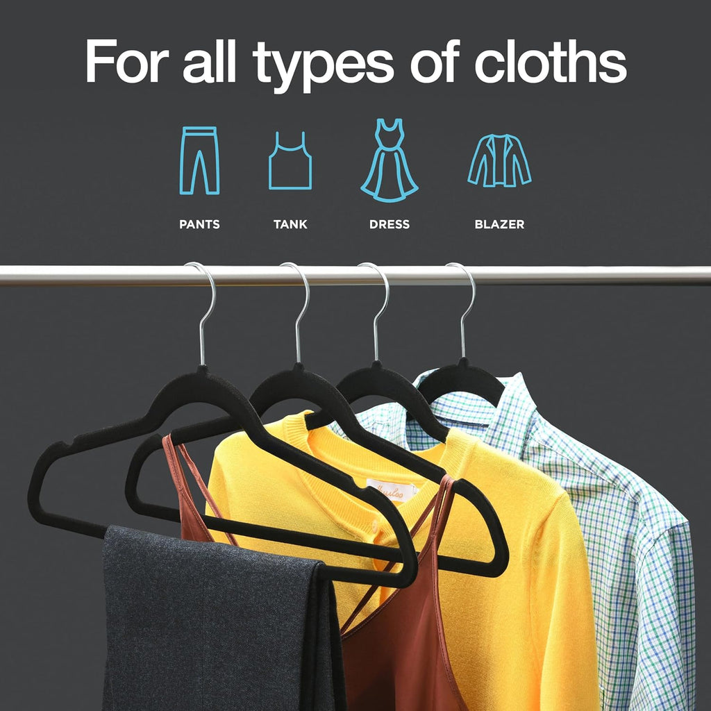 Home-it Premium Velvet Hangers 50 Pack - Black Slim Non-Slip Felt Hangers