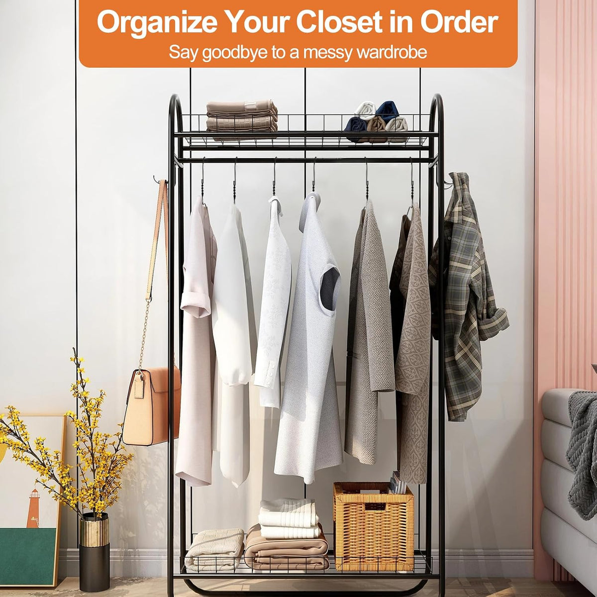 FUDESY Metal Wire Clothes Hangers 100 Pack Bulk, Space Saving, 16 in, Black