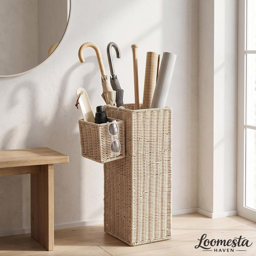 Wicker Umbrella Stand for Entryway, Decorative Rattan Holder