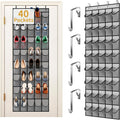 Over the Door Shoe Organizer with 40 Large Pockets, Multi-Purpose Storage for Shoe and Accessories, Durable Fabric with Adjustable Hooks for Home Closet Bedroom Entryway-Grey