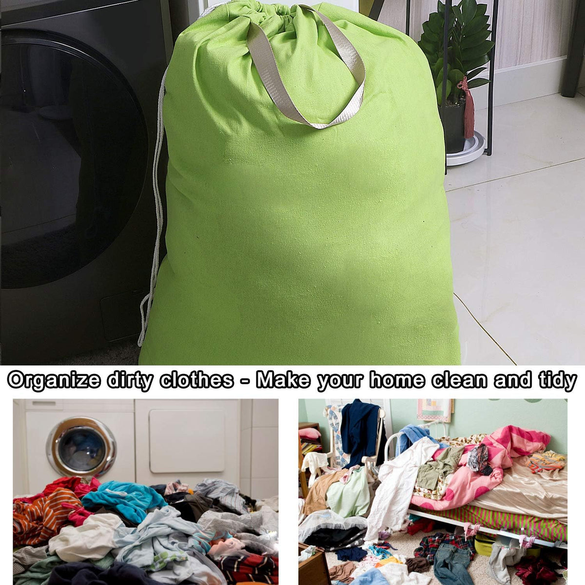 Heavy Duty Laundry Bag with Drawstring and Handle, Extra Large Travel Dirty Clothes Bag for Laundromat and Household, Durable Rip-Stop Laundry Hamper Liner, 28 x 40 Inch, Green