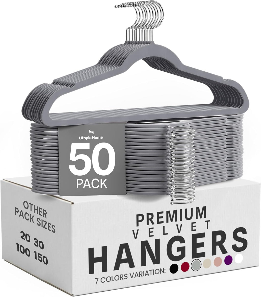 Utopia Home Velvet Hangers, Grey, 50 Pack