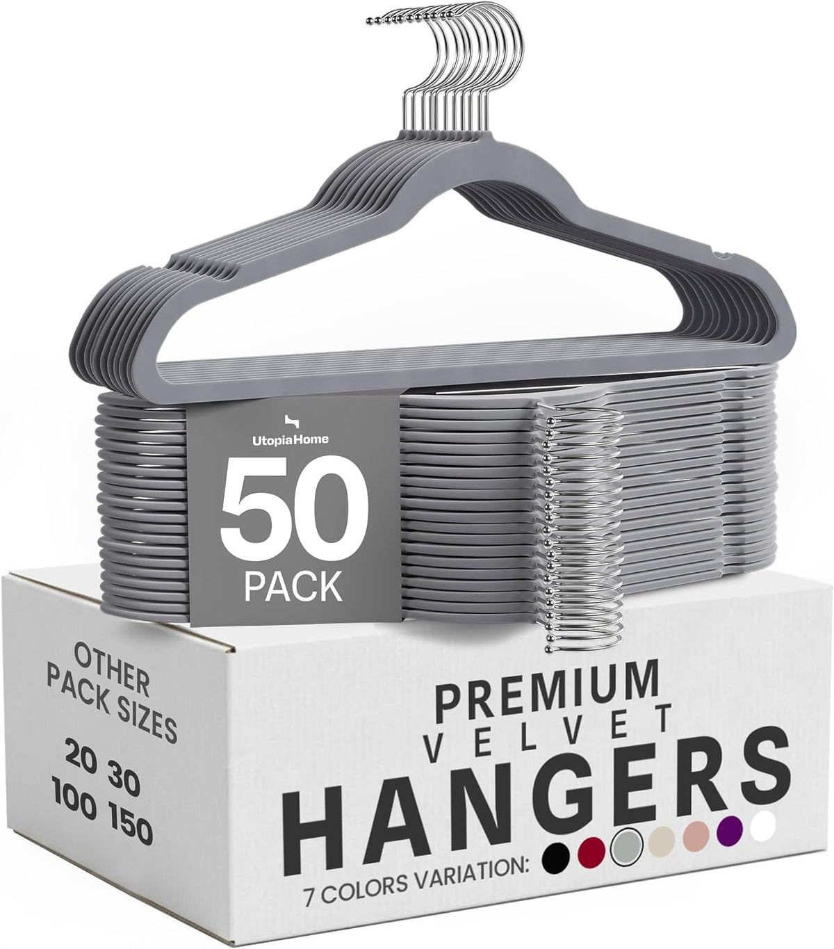 Utopia Home Velvet Hangers, Grey, 50 Pack