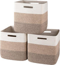 OIAHOMY 13 Inch Cube Storage Bins, 3-Pack Cotton Rope Woven Baskets for Organizing, Insert Storage Baskets for Shelves, Baby Nursery, Closet Organizer, 13 * 13 * 12.6IN, Gradient Brown