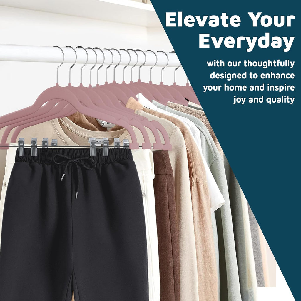 Lifemaster Velvet Pants Hangers – with Adjustable Clips, 360 Degree Swivel Hook, and Non-Slip Shoulder Notch, Holds Up to 10 lbs, for Organizing Skirt, Pants, Dress, and Clothes, Pack of 50, Pink