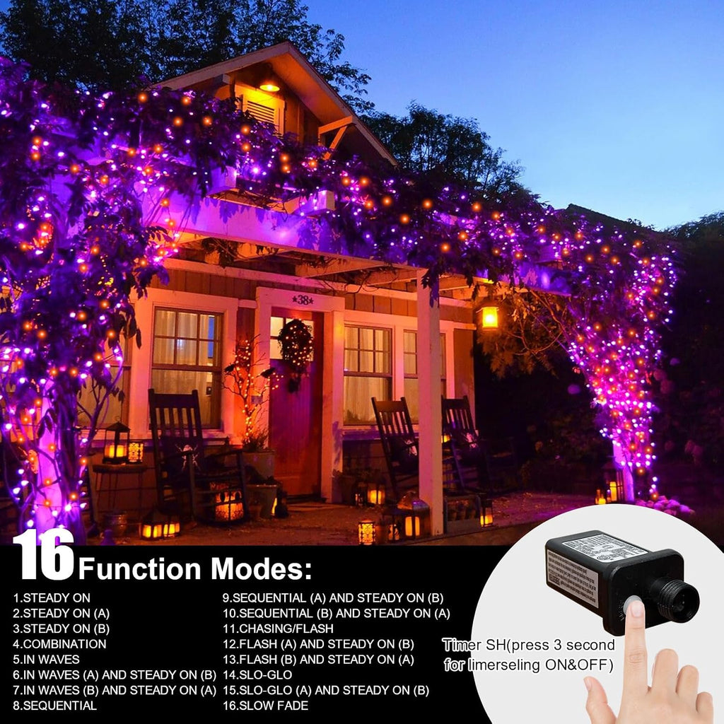 LAMPHOME Purple and Orange Halloween Lights, 99Ft 300LED Mini String Lights, Fairy Lights Connectable Christmas Tree Lights Decorations for Outdoor Indoor Patio Home Party Garden Yard Decor