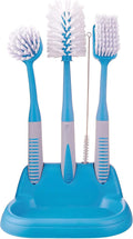 Dish Brush Set of 5 with Convenient Holder, Bottle Water Brush, Dish Scrub Brush, Scrubber Brush and Straw Brush - Kitchen Scrub Brushes Non Slip Long Handle for Sink Dishes Cup Pot