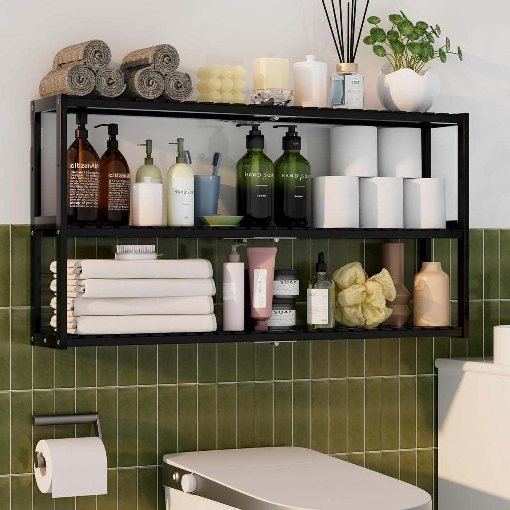 PPN 100% Bamboo Extra Long Towel Rack Bathroom Storage Shelves